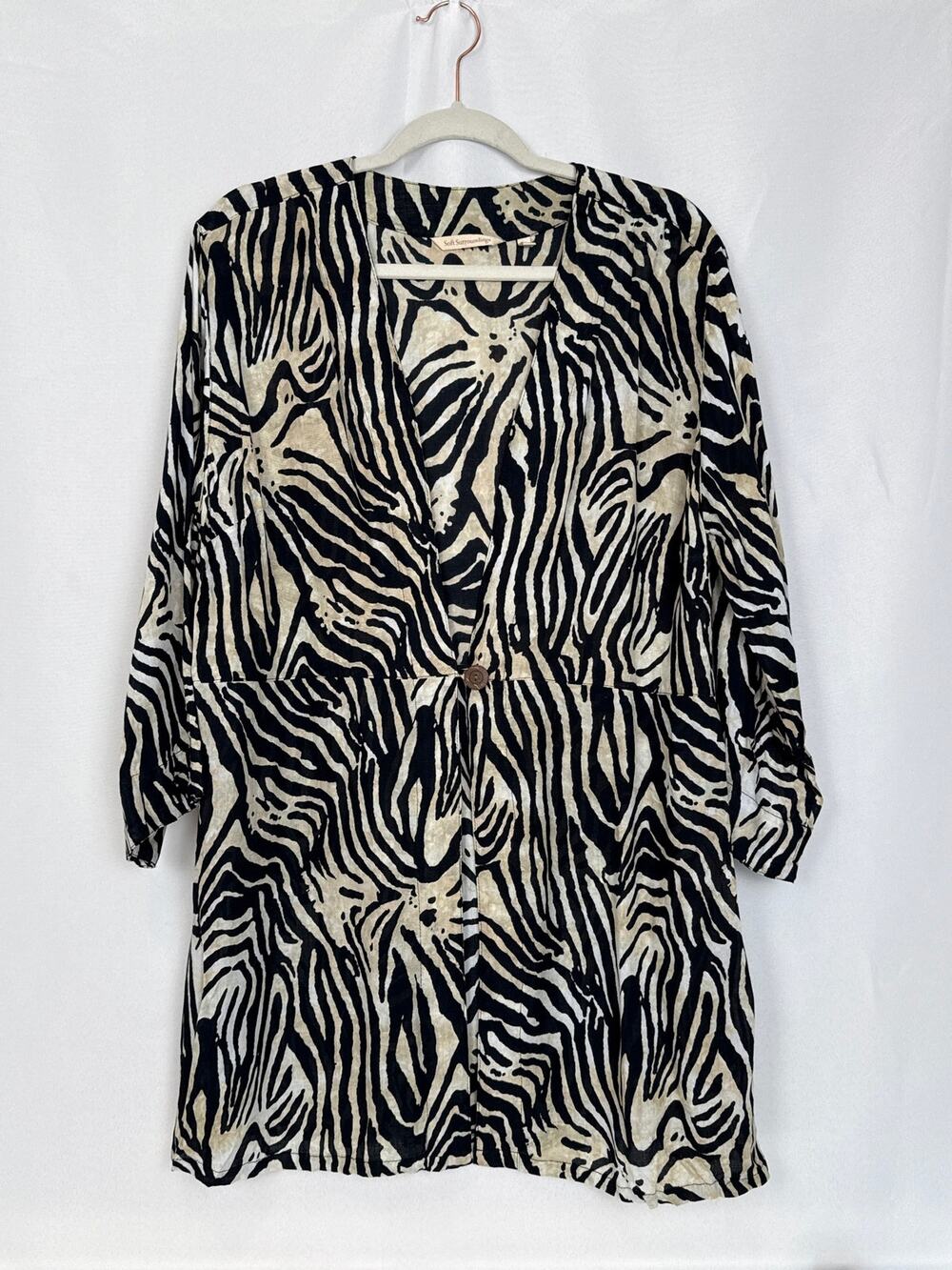 Soft Surroundings Zebra Print Duster Kimono Cardigan XL One Button